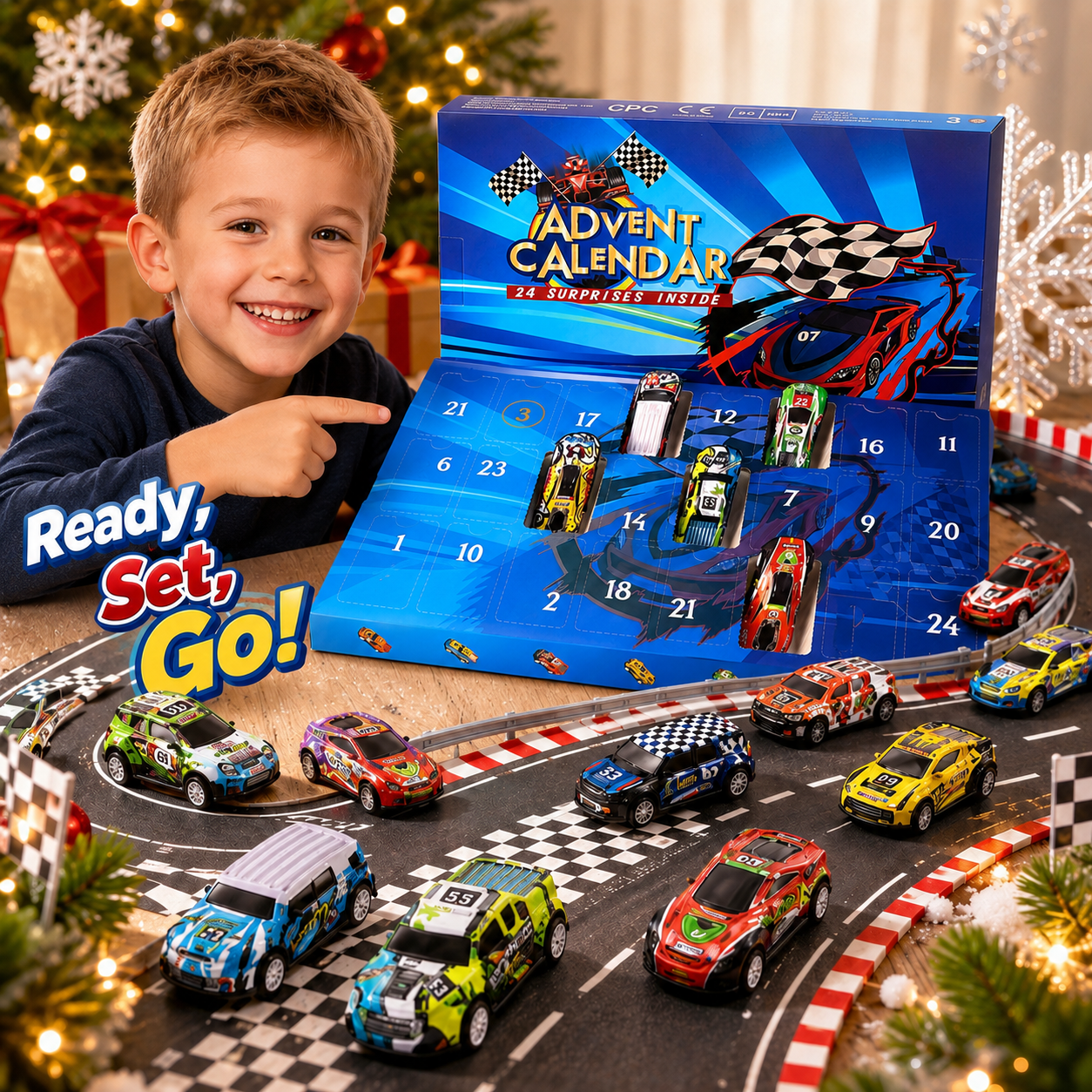 🎄24-Day Christmas Advent Calendar – Surprise Toy Race Cars Set 🚗