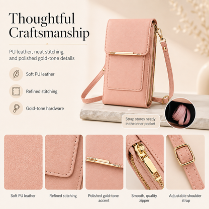 Touchscreen Crossbody Phone Bag – Use Your Phone Through the Clear Window, 3 Card Slots & Dual-Zipper Secure Storage