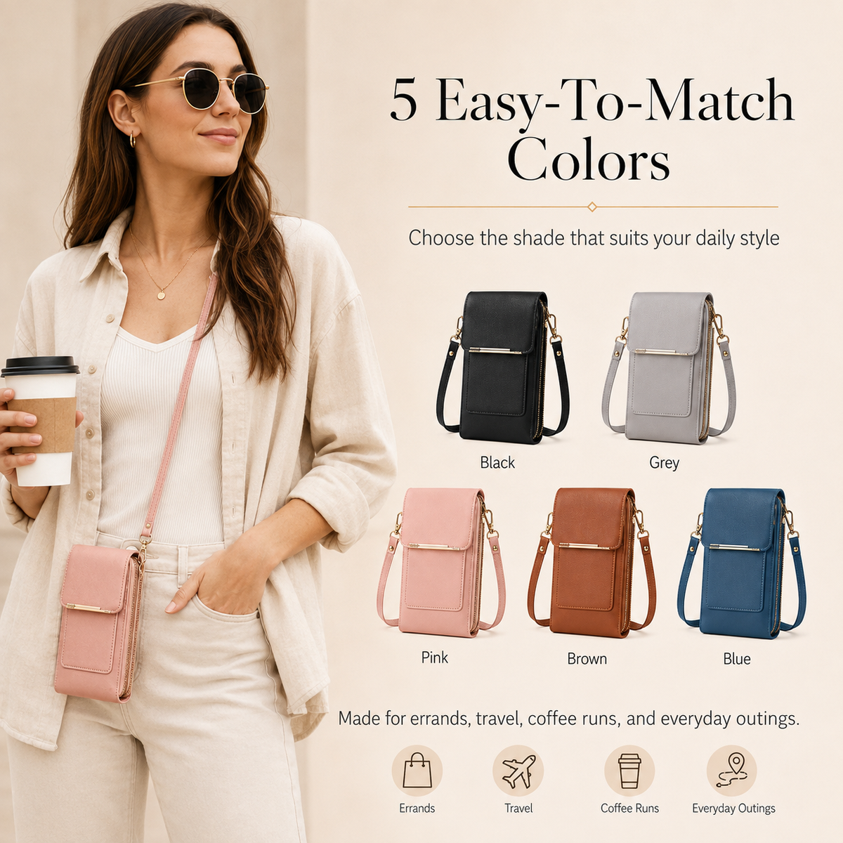 Touchscreen Crossbody Phone Bag – Use Your Phone Through the Clear Window, 3 Card Slots & Dual-Zipper Secure Storage