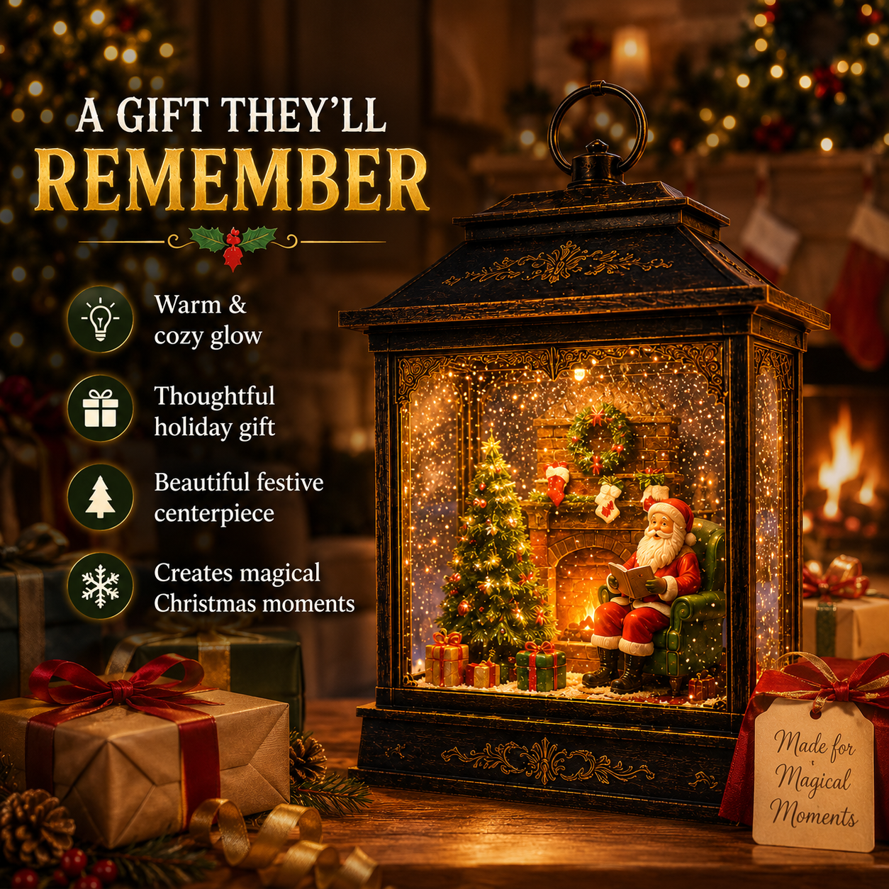 🎅 Santa’s Magical Fireplace Lantern-🎄 Bring the Magic of Christmas Home