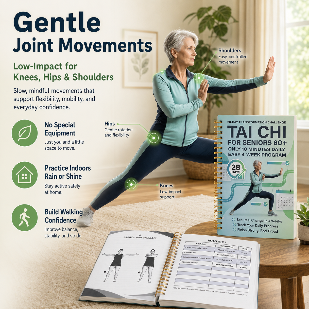🔥Tai Chi Walking for Seniors, Spiral Bound 28 Day Morning Plan