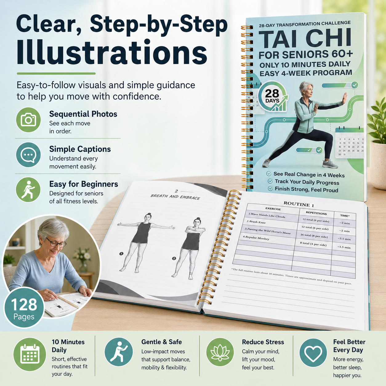 🔥Tai Chi Walking for Seniors, Spiral Bound 28 Day Morning Plan
