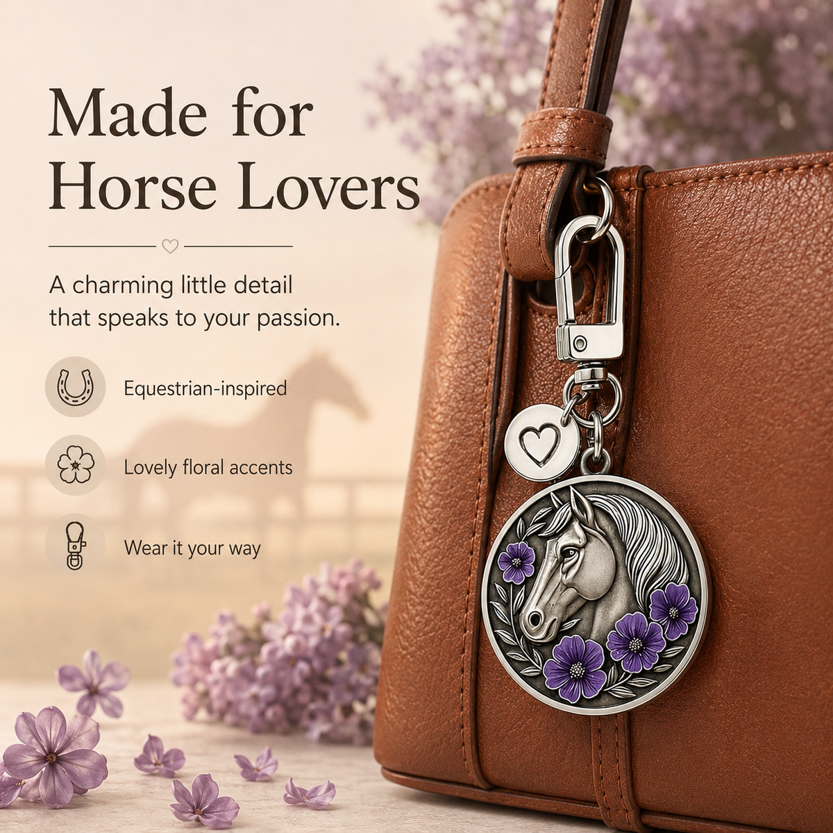 Purple Poppy Horse Remembrance Keychain