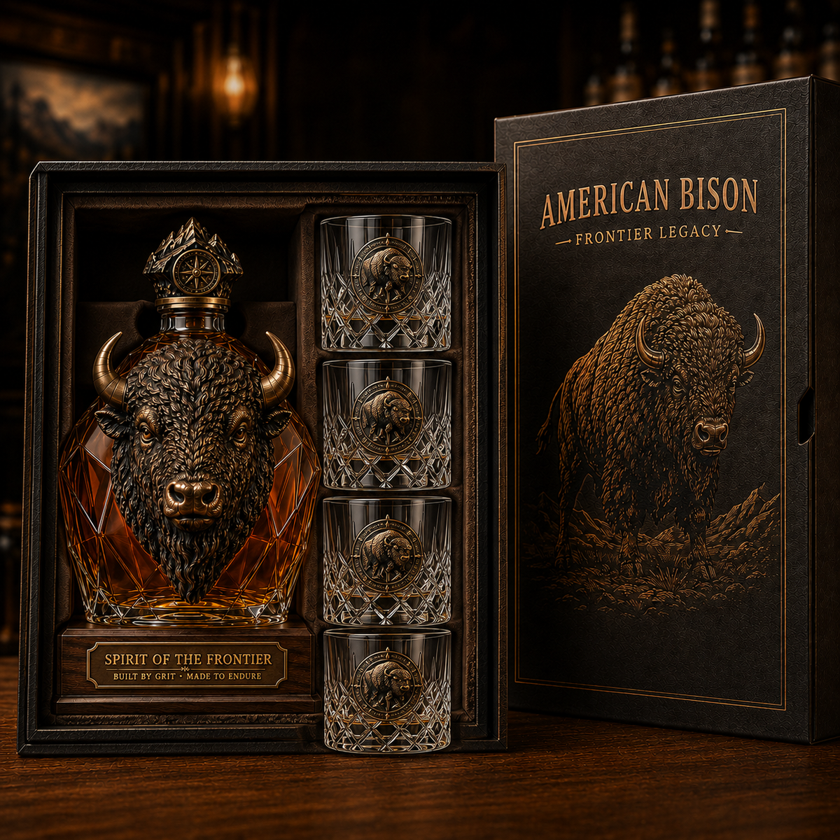 🦬American Bison Frontier Legacy Whiskey Decanter Set🎁