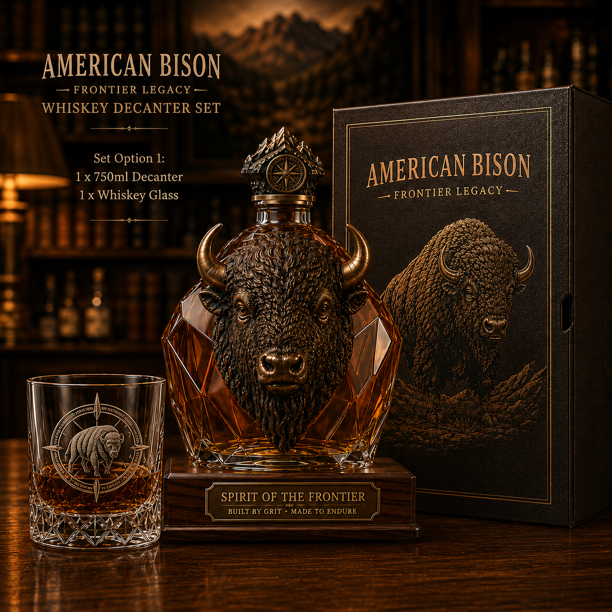 🦬American Bison Frontier Legacy Whiskey Decanter Set🎁
