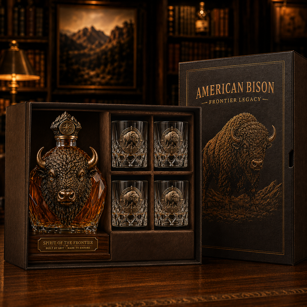 🦬American Bison Frontier Legacy Whiskey Decanter Set🎁