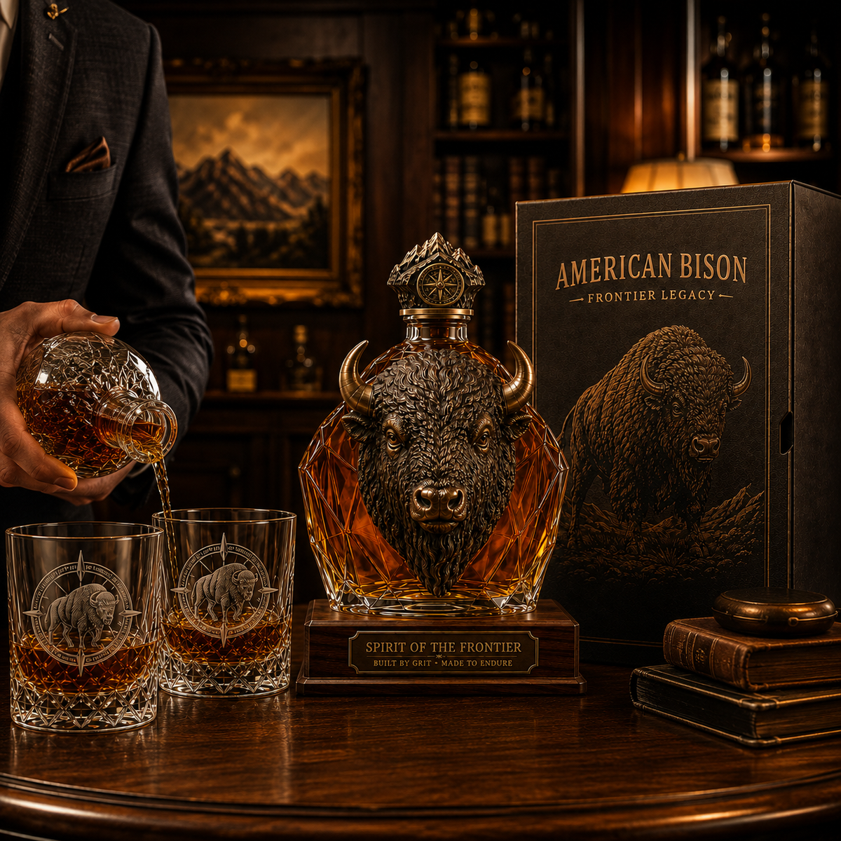 🦬American Bison Frontier Legacy Whiskey Decanter Set🎁