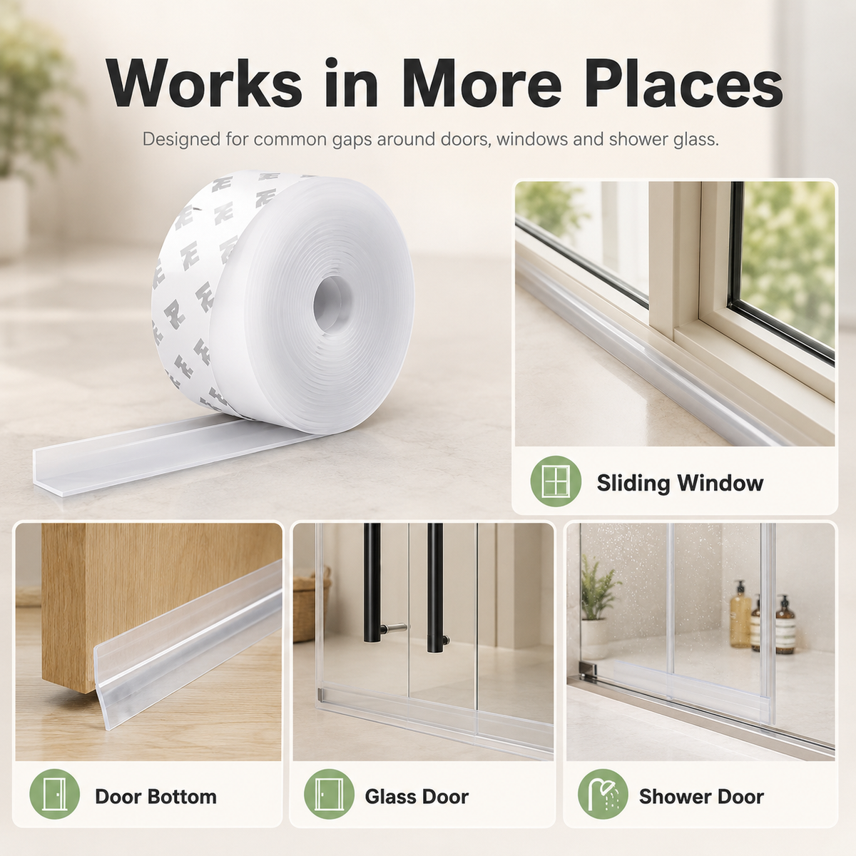 🚪16.4 Ft Adhesive Weather Stripping Tape , Draft Stopper for Doors & Windows, Shower Sealing