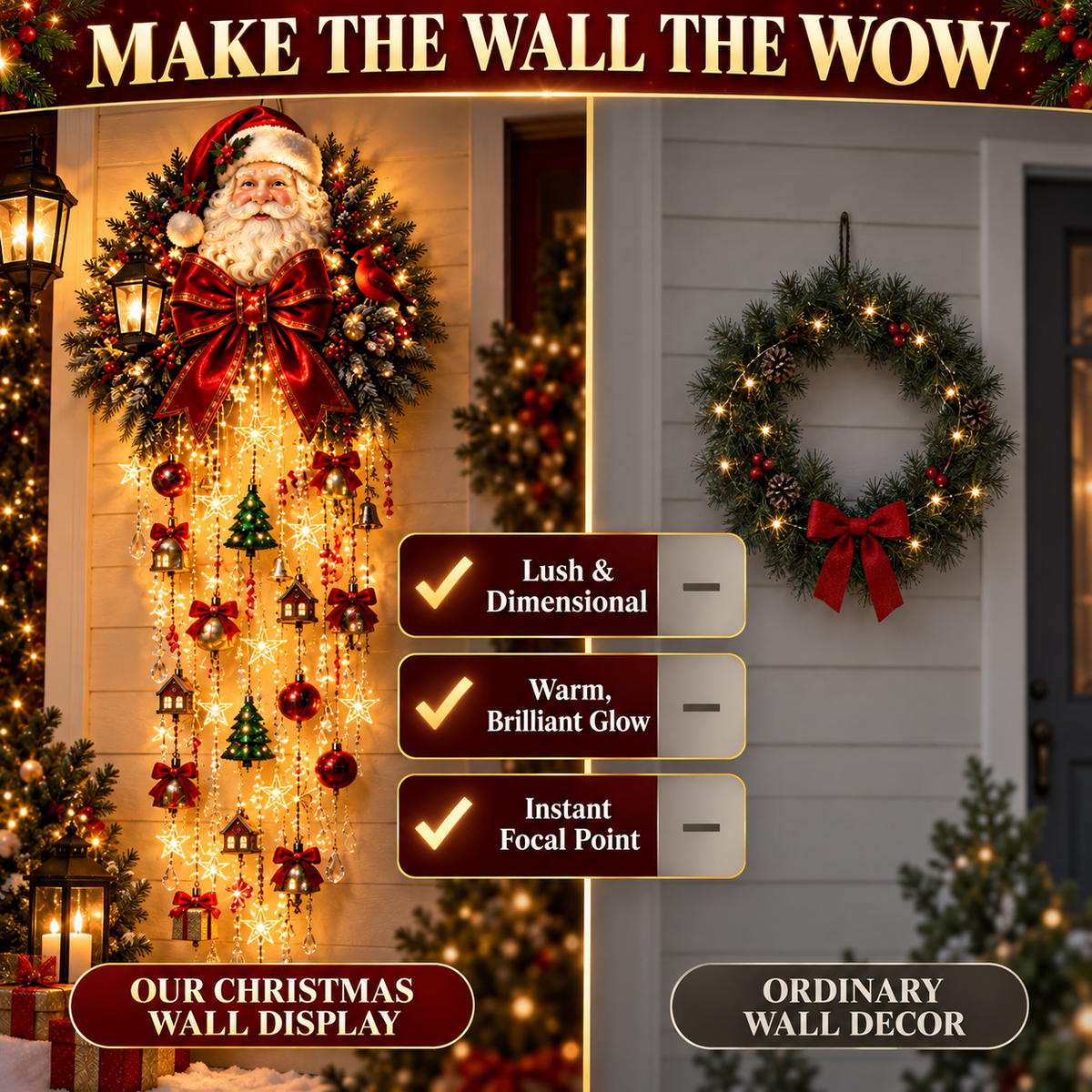 🎅✨ Christmas Magic Cascading Santa Wall Light – A Show-Stopping Holiday Display for Your Home 🎄🏠