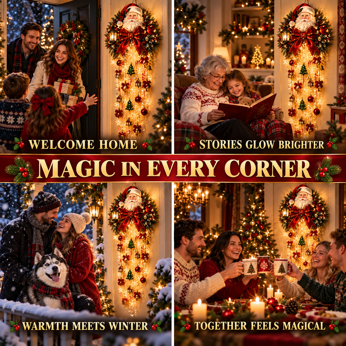 🎅✨ Christmas Magic Cascading Santa Wall Light – A Show-Stopping Holiday Display for Your Home 🎄🏠
