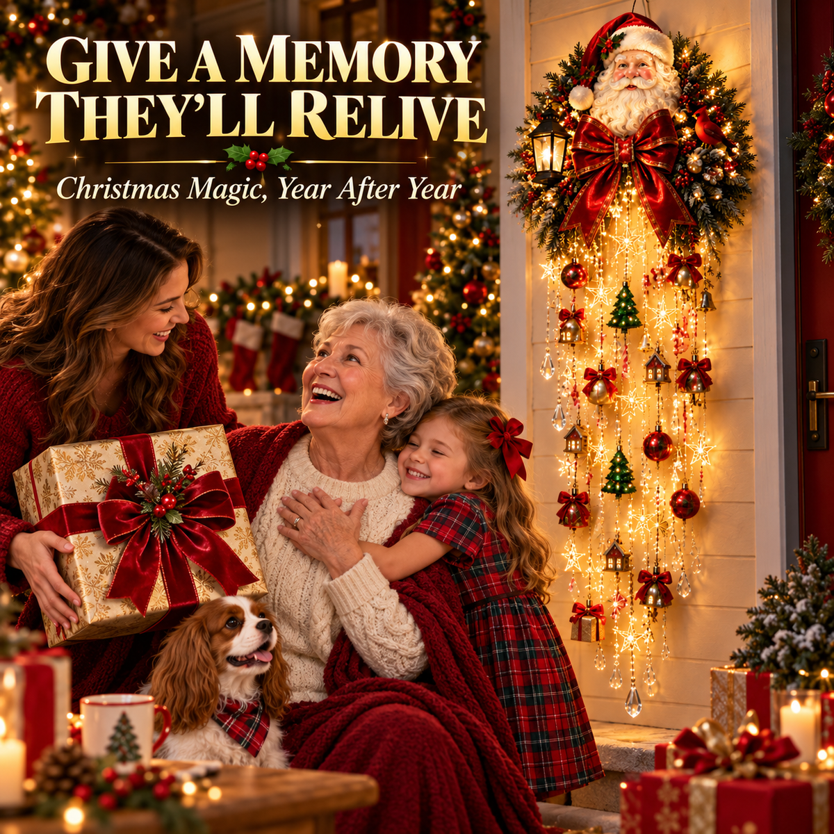 🎅✨ Christmas Magic Cascading Santa Wall Light – A Show-Stopping Holiday Display for Your Home 🎄🏠