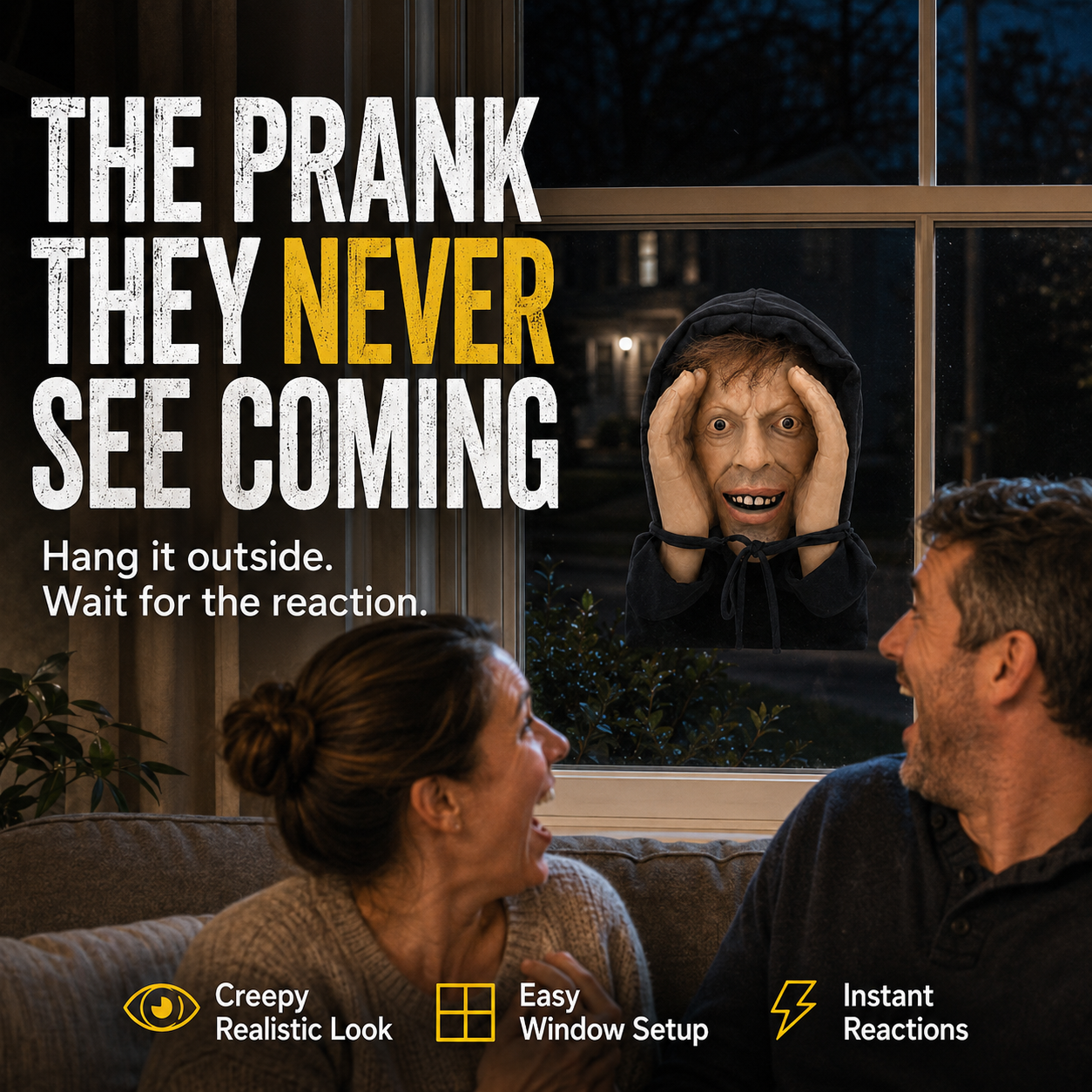 👻 👀Creepy Window Prank Mask – Realistic Halloween Scare Prop