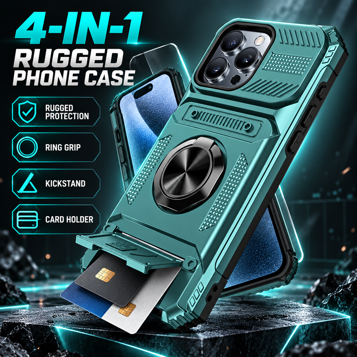 🛡️  Heavy Duty Magnetic Armor Case With Hidden Kickstand And Wallet