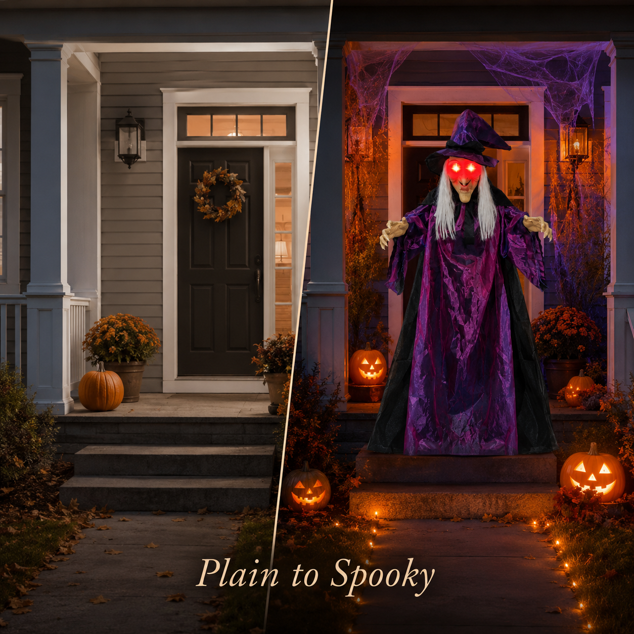 Sound-Activated Halloween Hanging Witch with Purple Lights 🎃👻