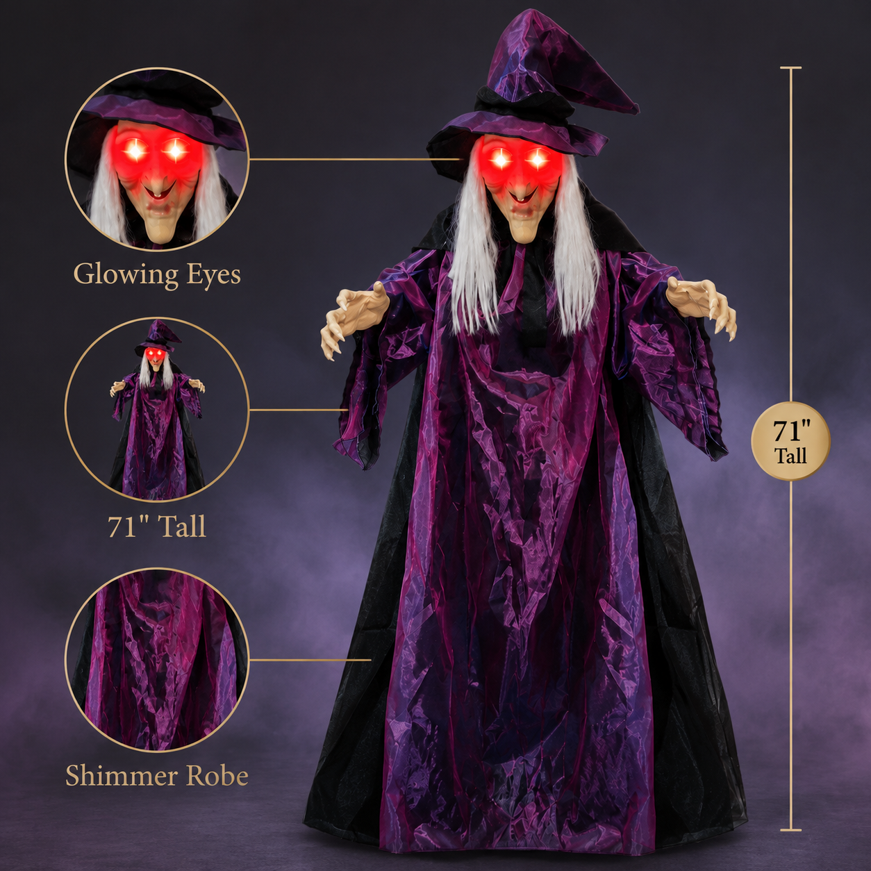 Sound-Activated Halloween Hanging Witch with Purple Lights 🎃👻