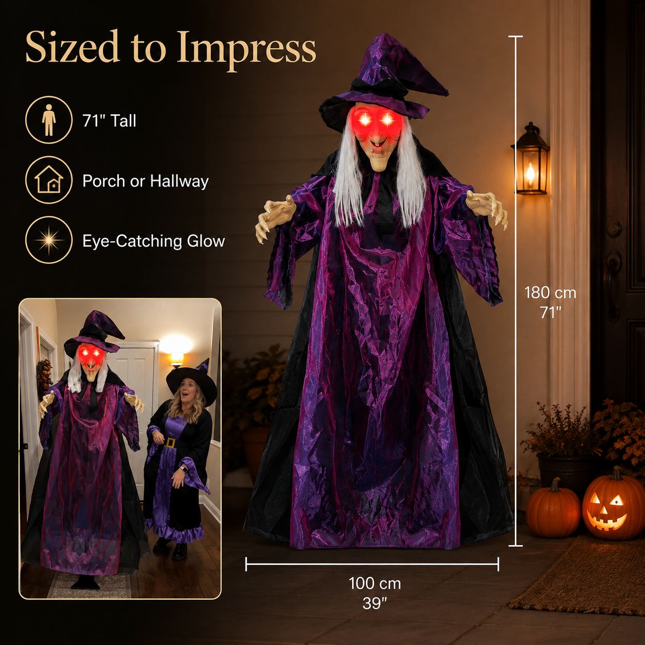 Sound-Activated Halloween Hanging Witch with Purple Lights 🎃👻