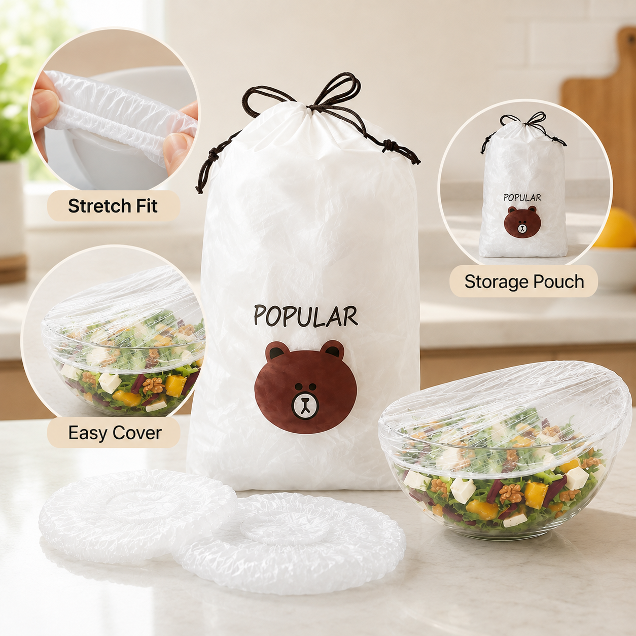 💗 200-Piece Reusable Elastic Food Storage Covers — Stretch-to-Fit Bowl Covers for Leftovers, Fruits, Vegetables & Everyday Food Storage 🥗