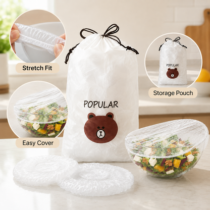 💗 200-Piece Reusable Elastic Food Storage Covers — Stretch-to-Fit Bowl Covers for Leftovers, Fruits, Vegetables & Everyday Food Storage 🥗