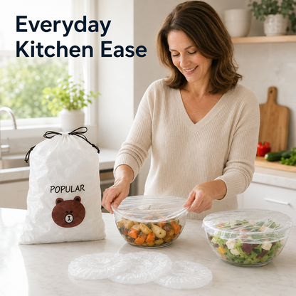 💗 200-Piece Reusable Elastic Food Storage Covers — Stretch-to-Fit Bowl Covers for Leftovers, Fruits, Vegetables & Everyday Food Storage 🥗