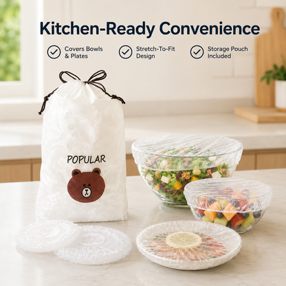 💗 200-Piece Reusable Elastic Food Storage Covers — Stretch-to-Fit Bowl Covers for Leftovers, Fruits, Vegetables & Everyday Food Storage 🥗