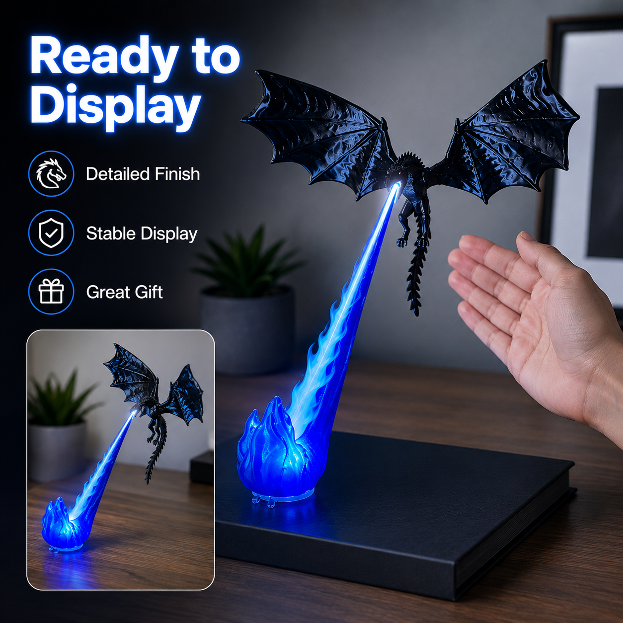 🔥 Dragon Bookshelf Lamp, Fire-Breathing LED Shelf Decor & Night Light