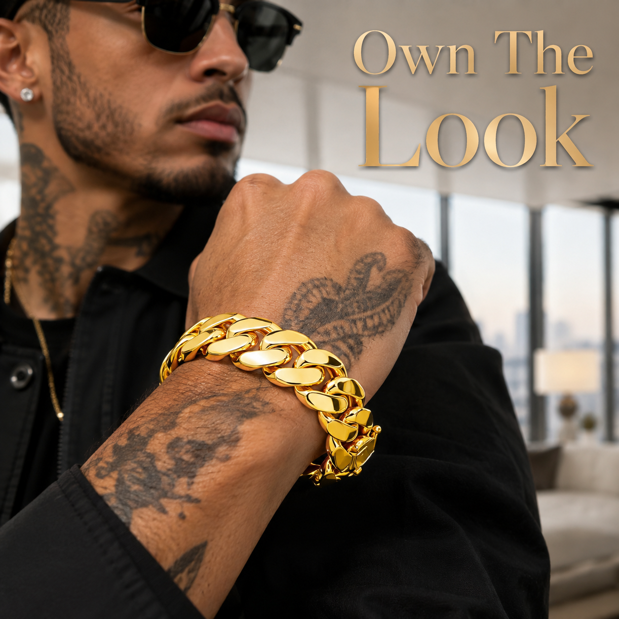 🔥 Men’s Chunky Gold-Tone Cuban Link Bracelet – Bold Hip-Hop Statement Jewelry ✨