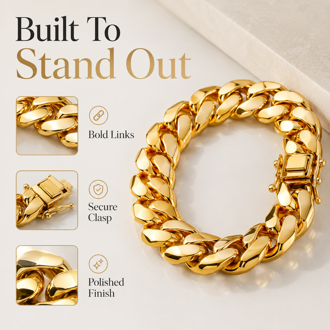 🔥 Men’s Chunky Gold-Tone Cuban Link Bracelet – Bold Hip-Hop Statement Jewelry ✨