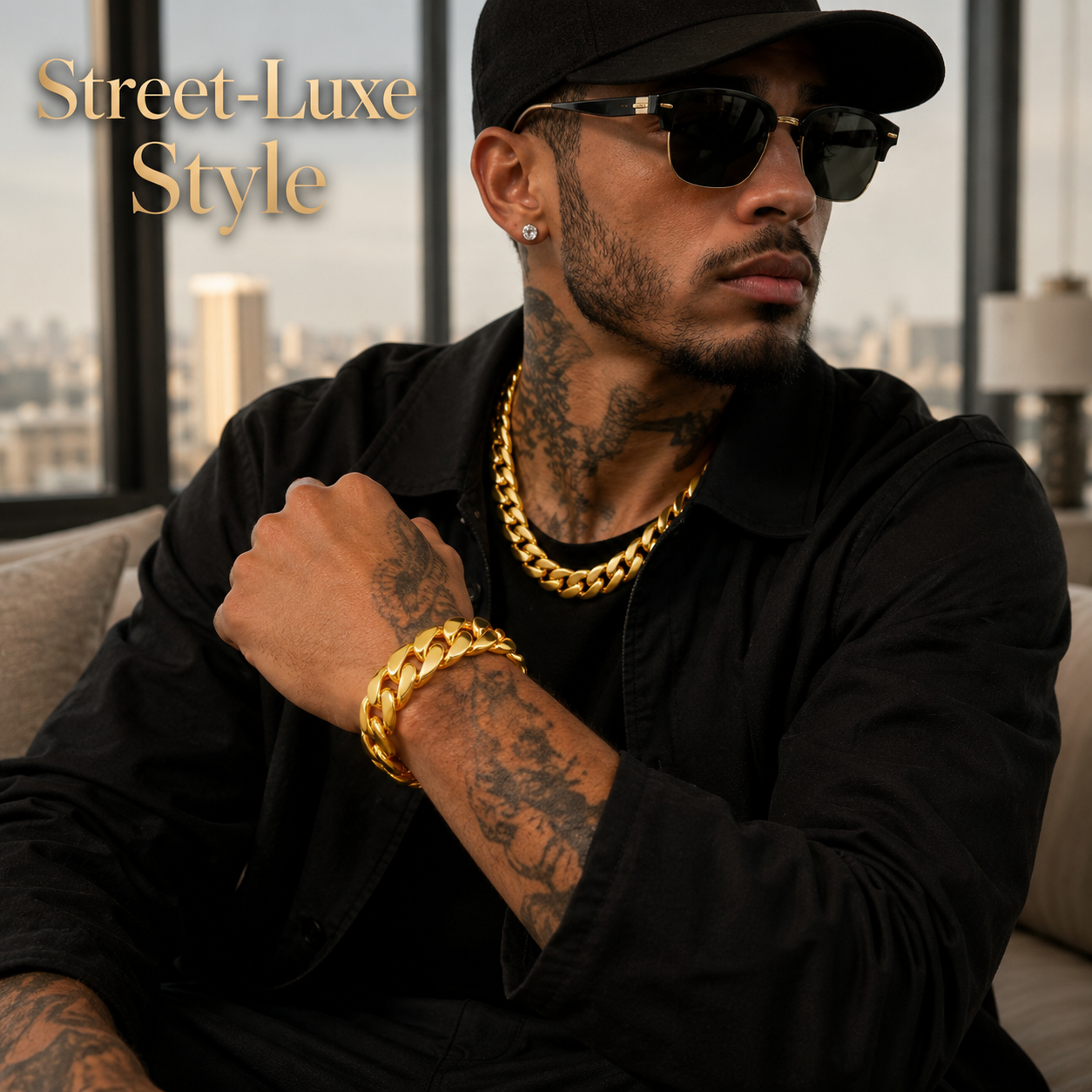 🔥 Men’s Chunky Gold-Tone Cuban Link Bracelet – Bold Hip-Hop Statement Jewelry ✨