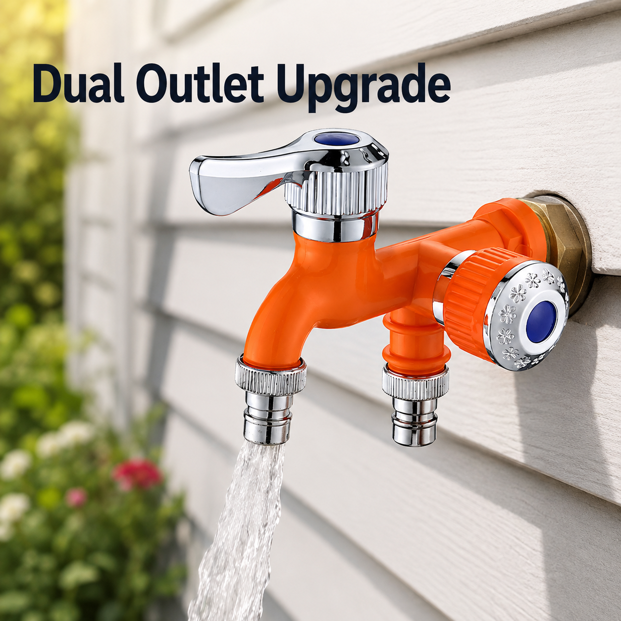 🚰 Heavy-Duty 2-Way Outdoor Faucet Splitter - Dual Hose Outlet with Independent Shut-Off Valves 💦 Leak-Proof Adapter for Garden & Yard 🌿