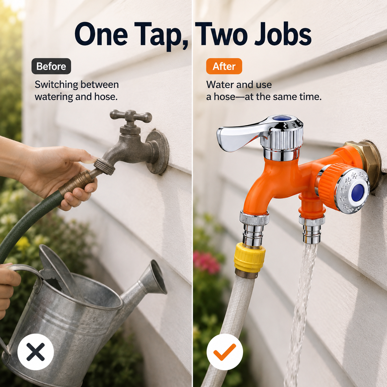 🚰 Heavy-Duty 2-Way Outdoor Faucet Splitter - Dual Hose Outlet with Independent Shut-Off Valves 💦 Leak-Proof Adapter for Garden & Yard 🌿