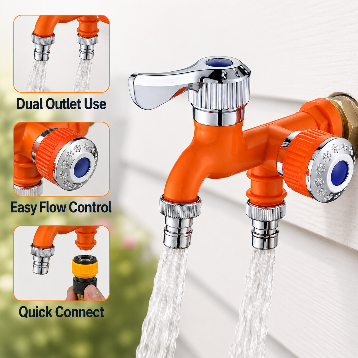 🚰 Heavy-Duty 2-Way Outdoor Faucet Splitter - Dual Hose Outlet with Independent Shut-Off Valves 💦 Leak-Proof Adapter for Garden & Yard 🌿