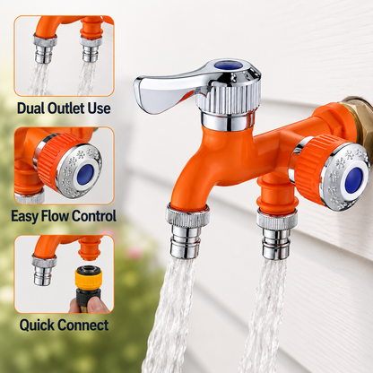 🚰 Heavy-Duty 2-Way Outdoor Faucet Splitter - Dual Hose Outlet with Independent Shut-Off Valves 💦 Leak-Proof Adapter for Garden & Yard 🌿