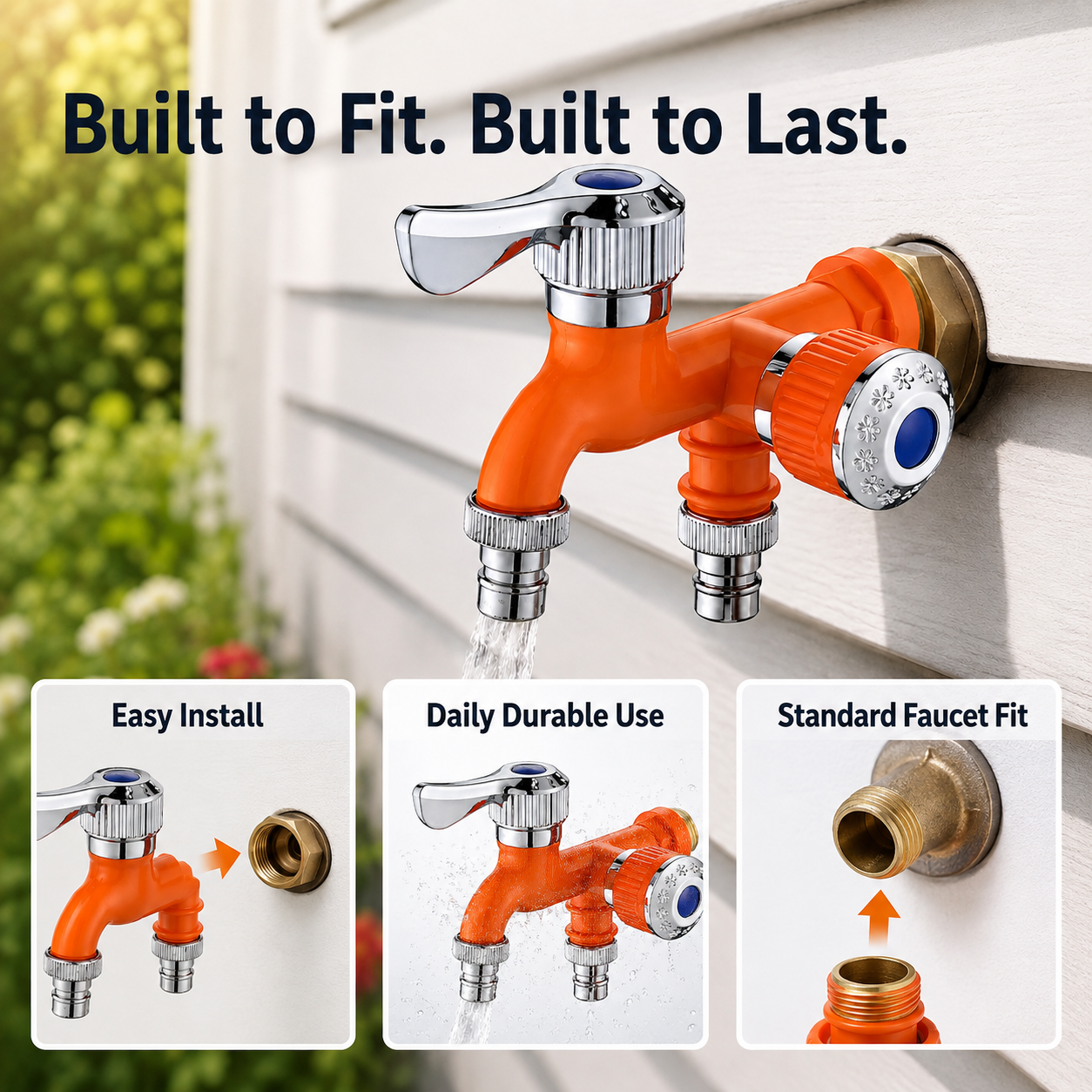 🚰 Heavy-Duty 2-Way Outdoor Faucet Splitter - Dual Hose Outlet with Independent Shut-Off Valves 💦 Leak-Proof Adapter for Garden & Yard 🌿