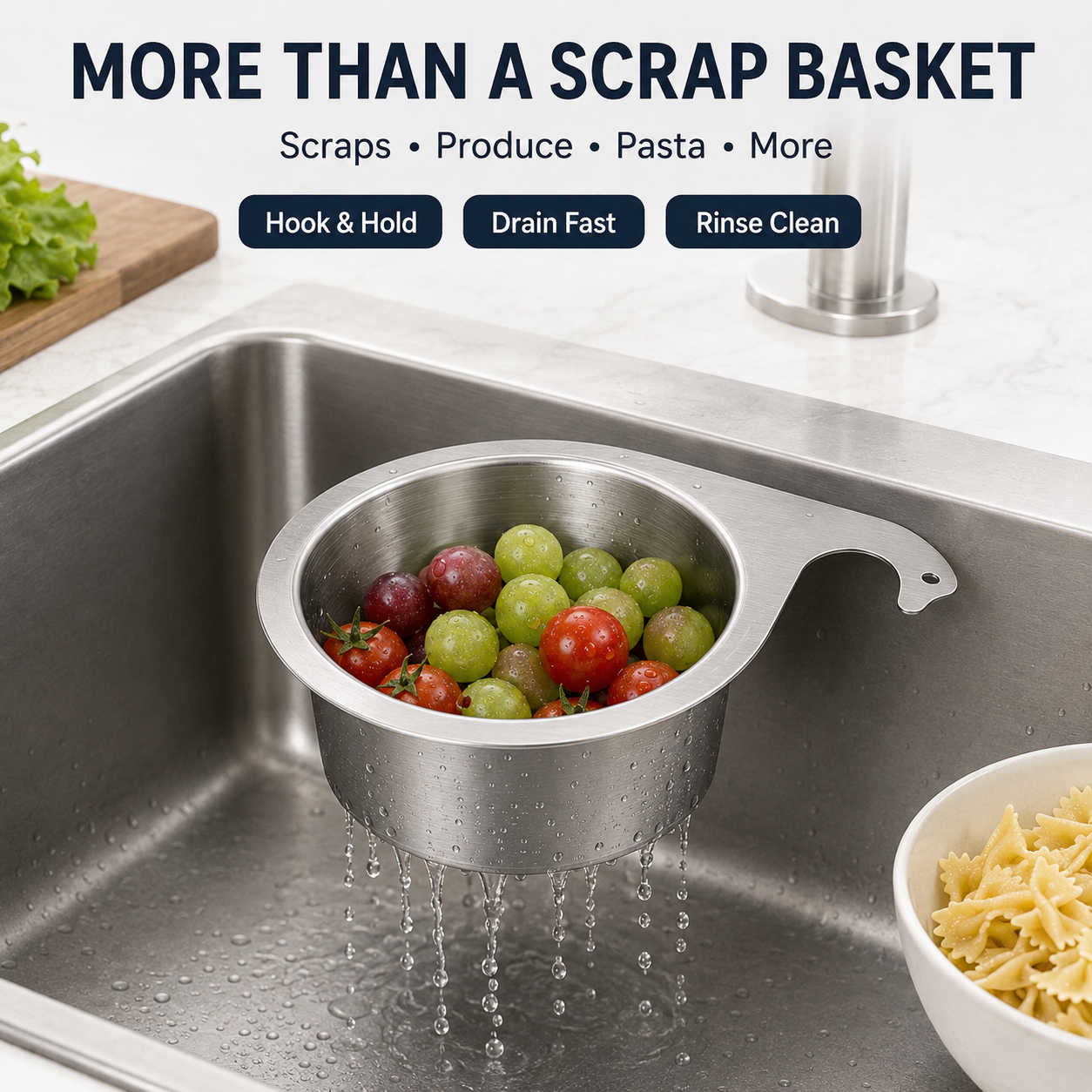 Hanging Sink Drain Basket – Catch Scraps & Help Reduce Clogs