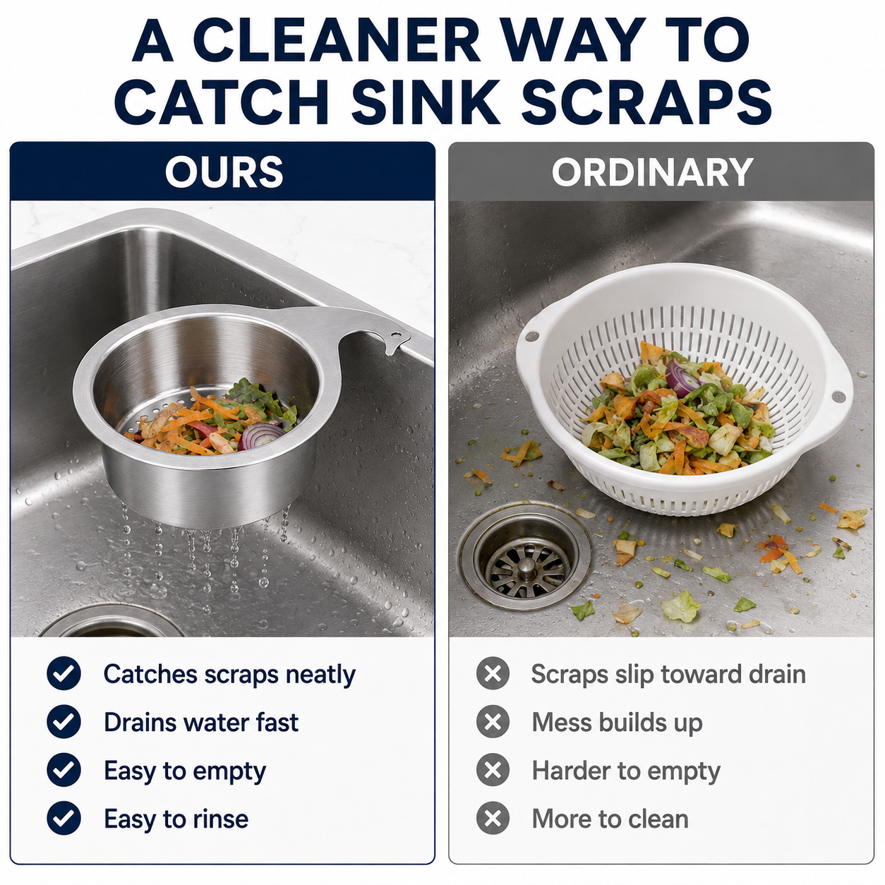 Hanging Sink Drain Basket – Catch Scraps & Help Reduce Clogs