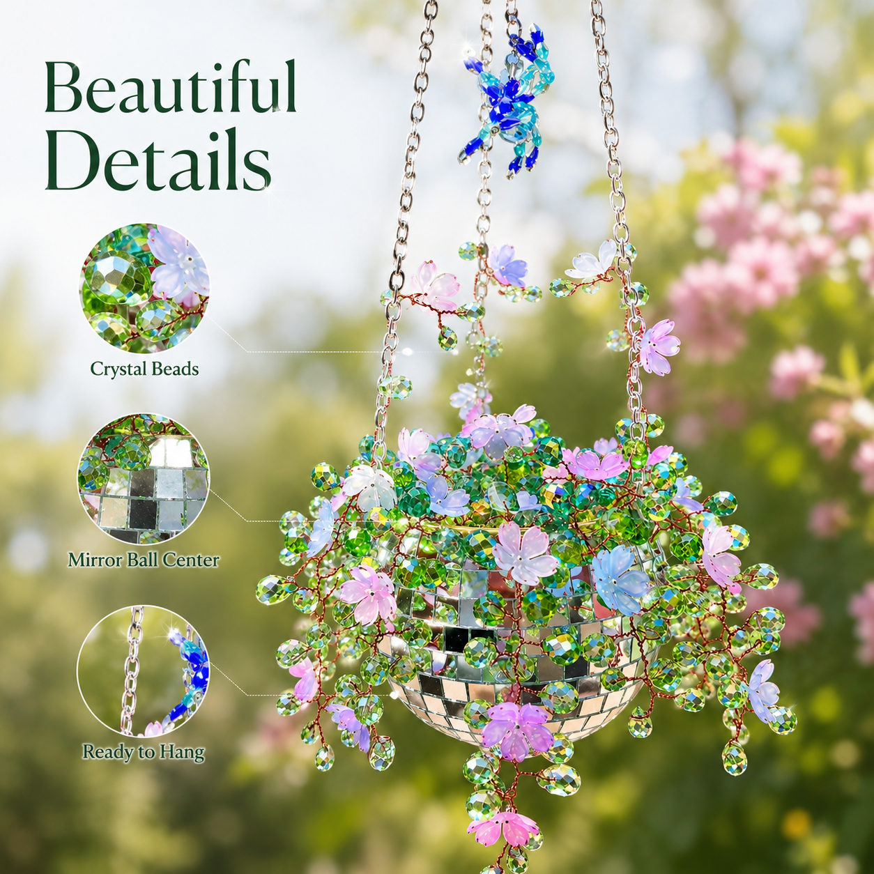 🌸 Floral Disco Ball Suncatcher, Hanging Window & Garden Decor ✨