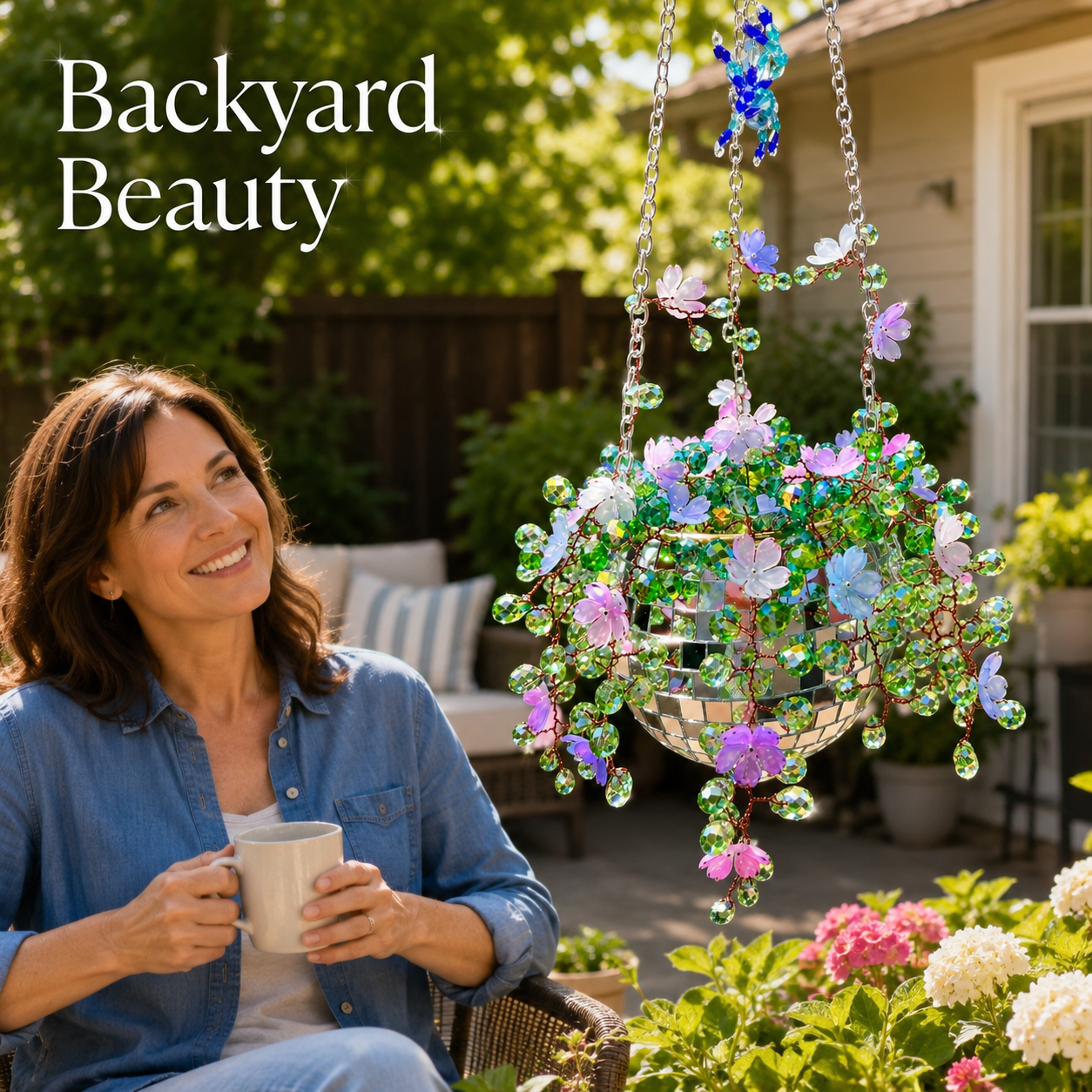 🌸 Floral Disco Ball Suncatcher, Hanging Window & Garden Decor ✨
