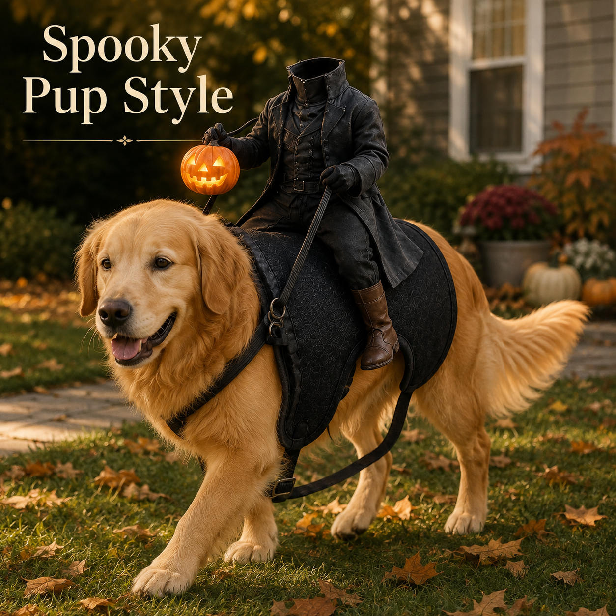 🎃 Light-Up Headless Rider Pet Halloween Costume – Adjustable Funny Harness for Dogs & Cats 🐶