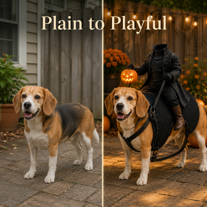 🎃 Light-Up Headless Rider Pet Halloween Costume – Adjustable Funny Harness for Dogs & Cats 🐶