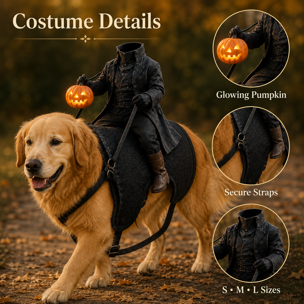 🎃 Light-Up Headless Rider Pet Halloween Costume – Adjustable Funny Harness for Dogs & Cats 🐶