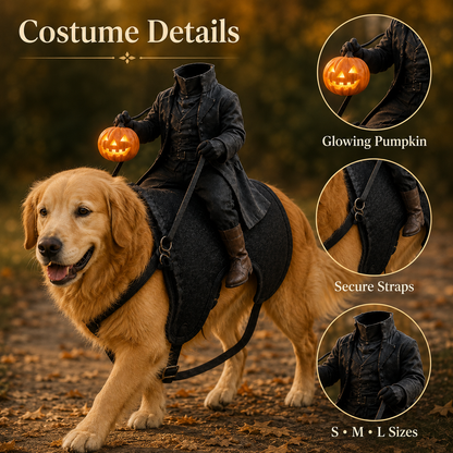 🎃 Light-Up Headless Rider Pet Halloween Costume – Adjustable Funny Harness for Dogs & Cats 🐶