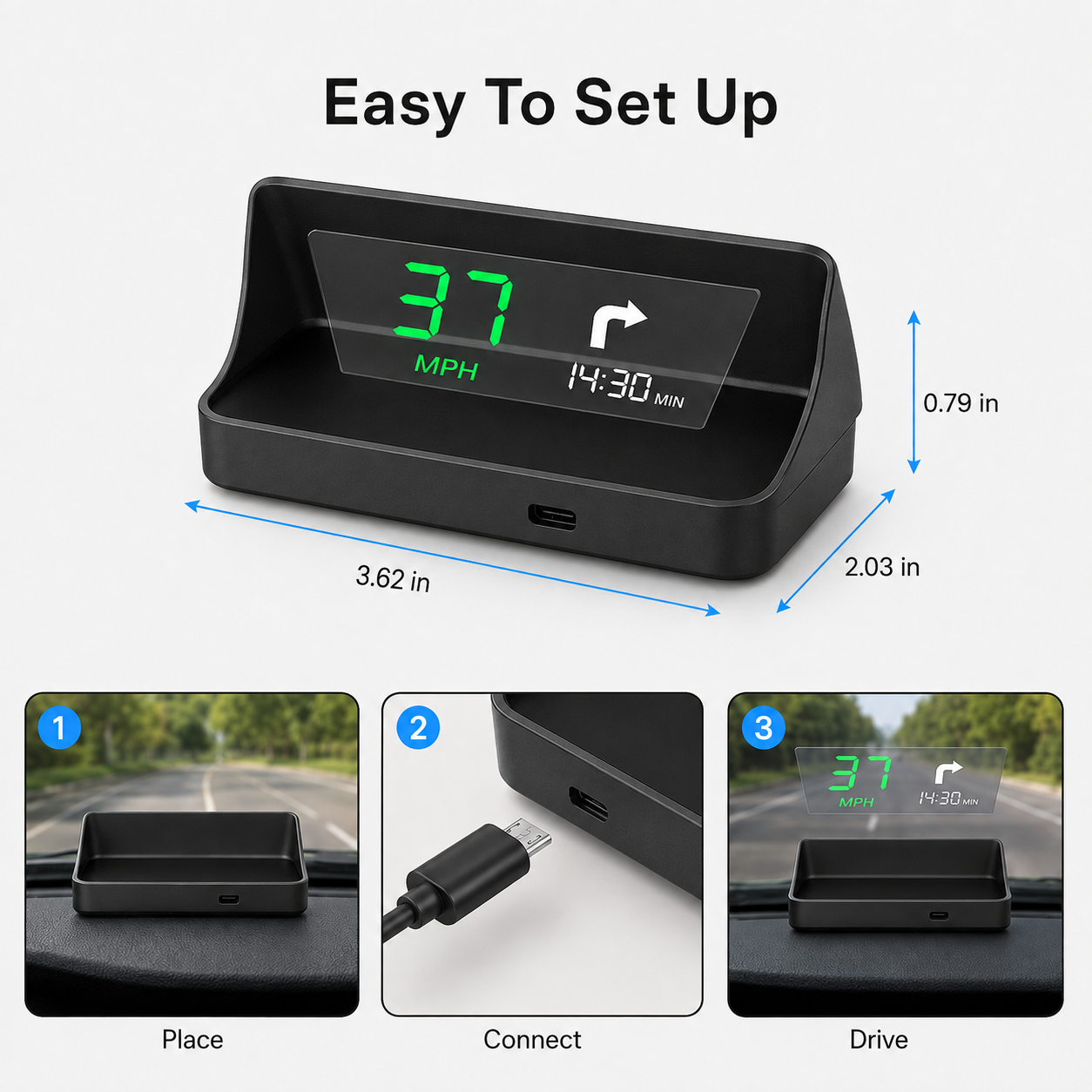 🚘 Smart Car Head Up Display Holographic Windshield Projector with GPS Speedometer