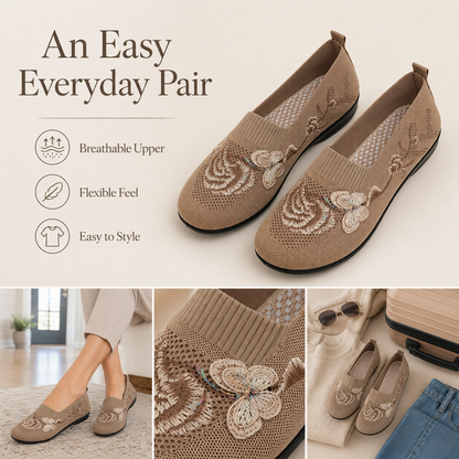 🌸 Women's Ultra-Soft Embroidered Knit Slip-On Shoes with Flexible Non-Slip Rubber Sole