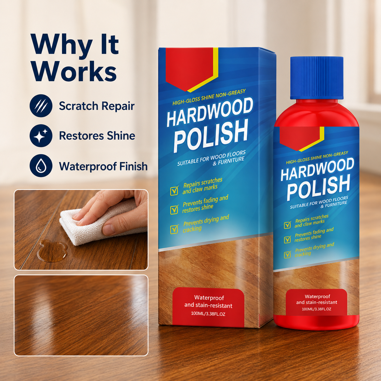 ✨ Hardwood Floor Restorer and Polish for Instant Scratch Repair and High-Gloss Protection
