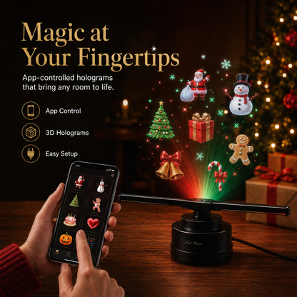 🎄 3D Hologram Fan Projector, 360° Floating Animated Christmas Display with Remote