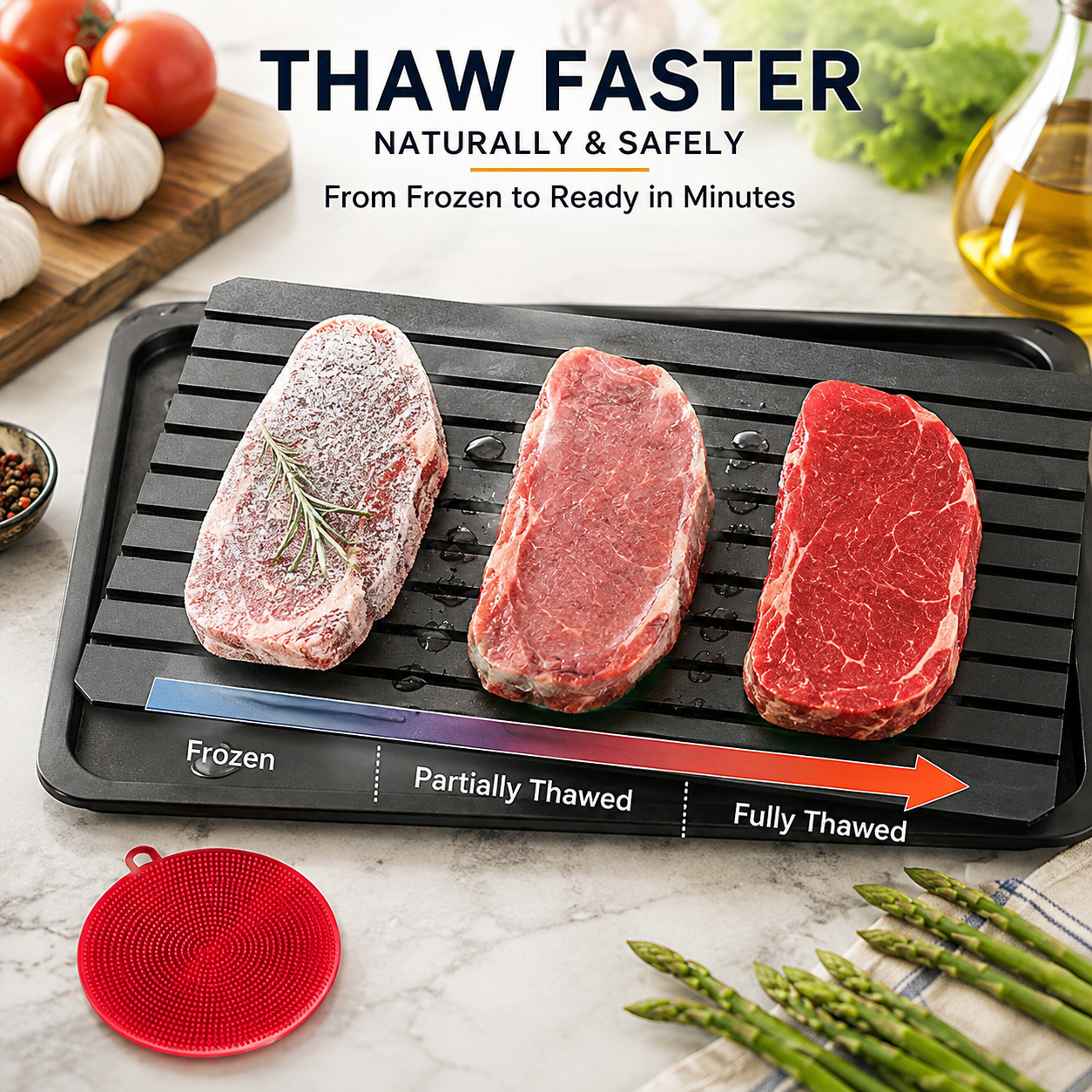 🥩 Rapid Defrosting Tray for Frozen Meat, Quick Thawing Board for Steaks and Fish