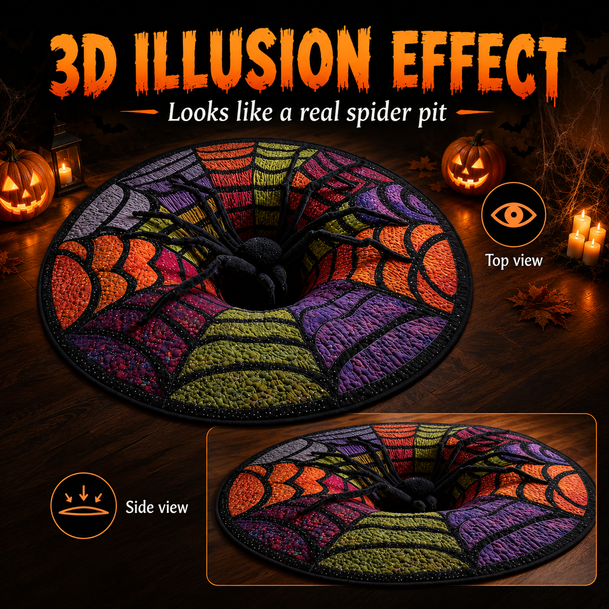 🕷️ 3D Spider Illusion Halloween Rug — Create A Spooky “Vortex” Effect That Terrifies Every Guest 🎃