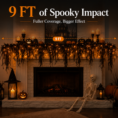 🎃 Pre-Lit Drippy Halloween Garland | 100 Orange Lights