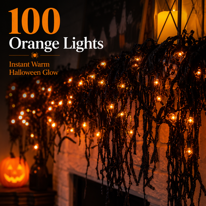 🎃 Pre-Lit Drippy Halloween Garland | 100 Orange Lights