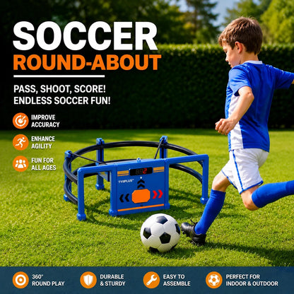 Soccer Round-About Interactive Soccer Training Game with Auto Scoring, LED Lights & Projector – Indoor & Outdoor Soccer Toy for Kids